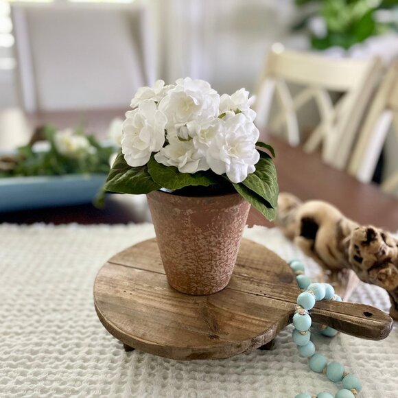 Artificial White Violet in a Distressed Clay Pot - Picture 2 of 2